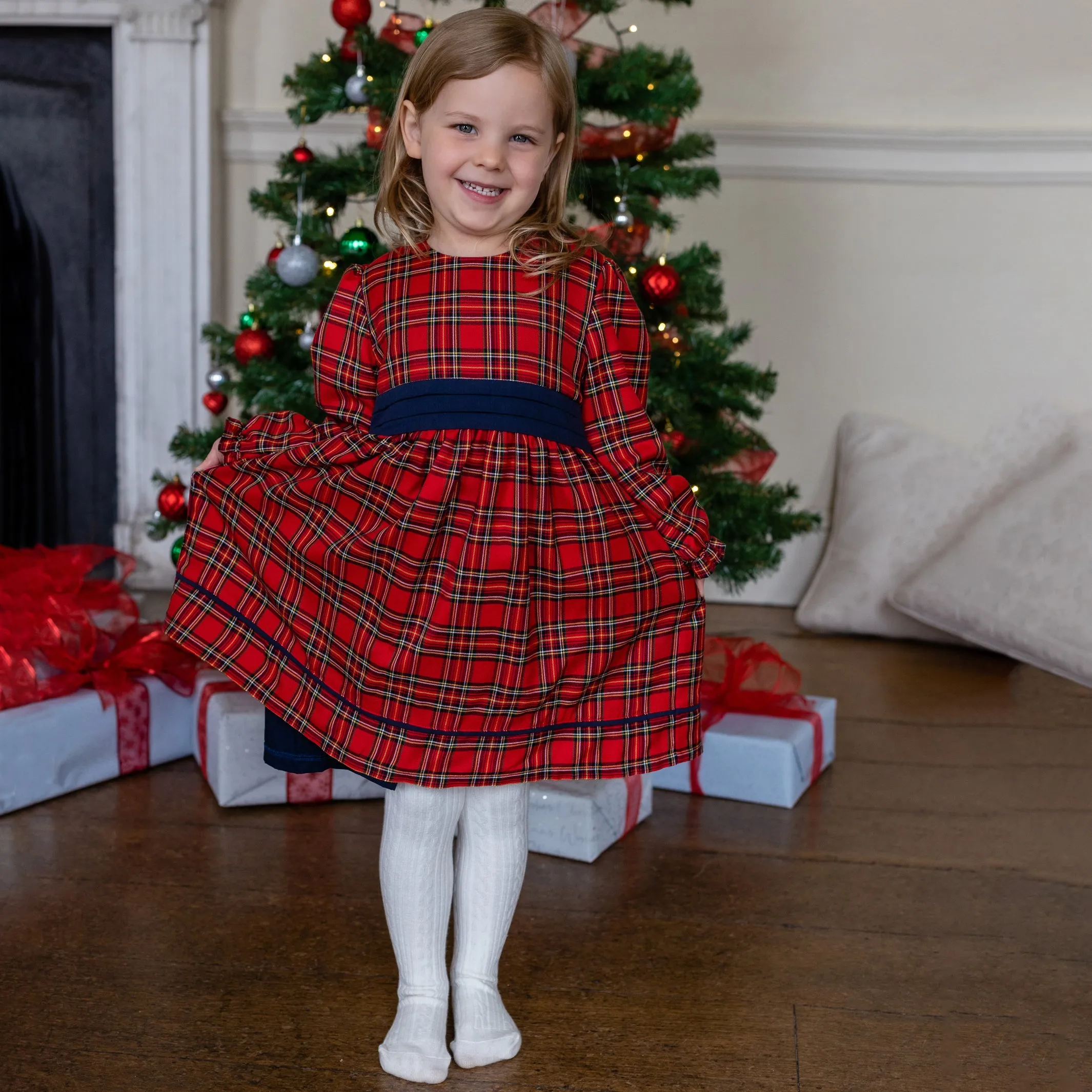 Carlina Red Girls Dress with Tights