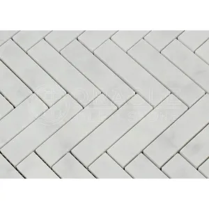 Carrara White Italian (Bianco Carrara) Marble 1 X 4 Herringbone Mosaic Tile, Polished