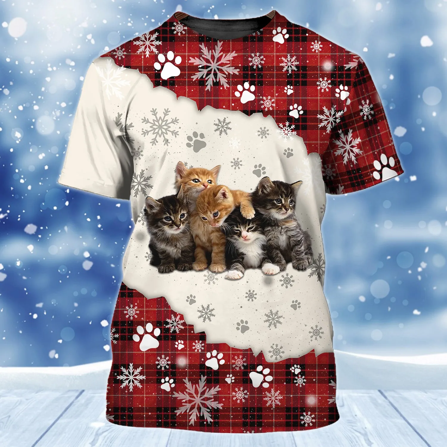 Cat and Snow 3D Full Print Shirts Cats Shirts NBTT