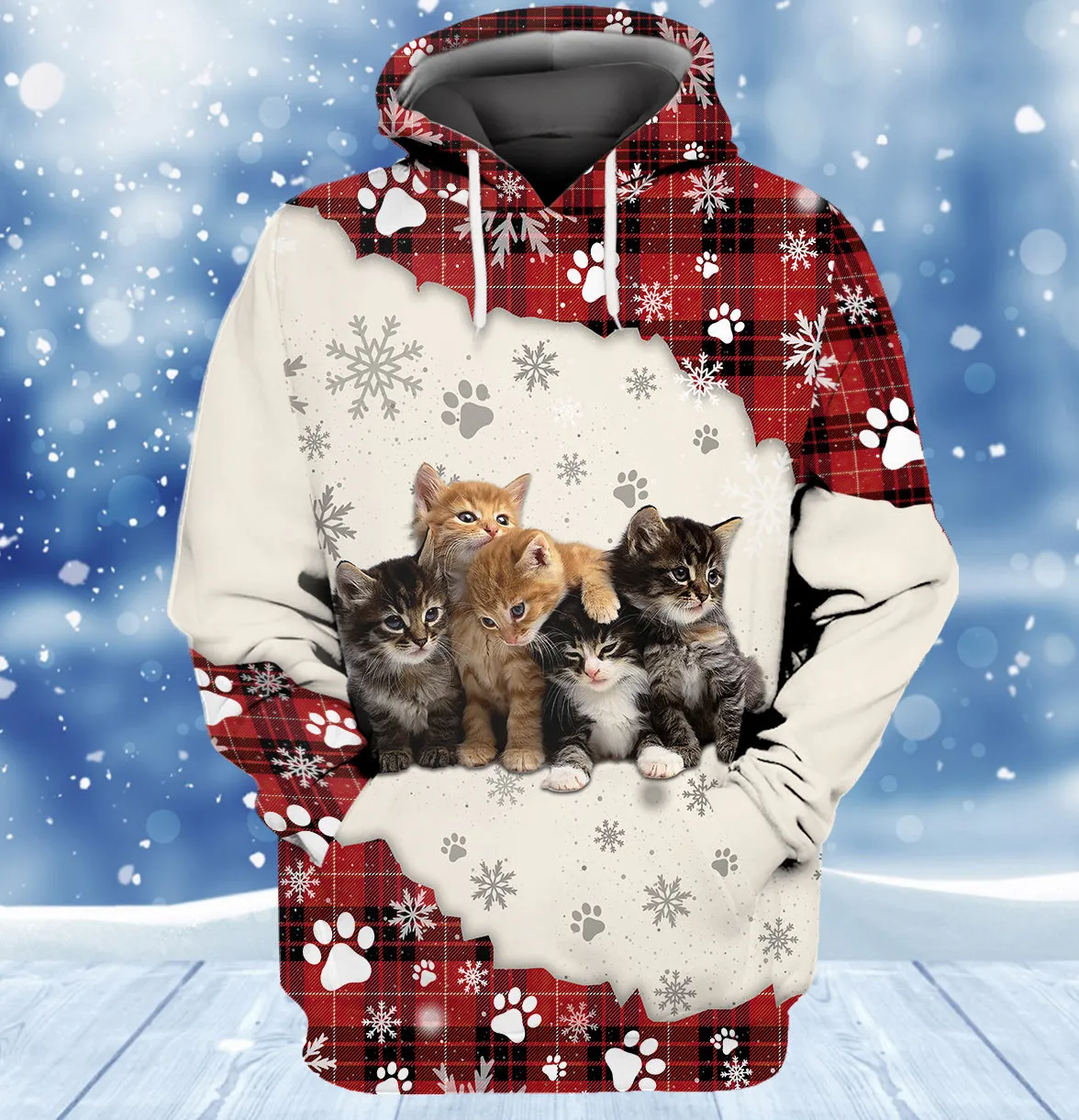 Cat and Snow 3D Full Print Shirts Cats Shirts NBTT