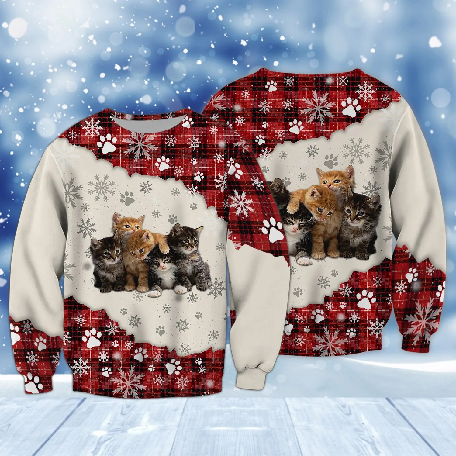 Cat and Snow 3D Full Print Shirts Cats Shirts NBTT