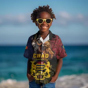 Chad Independence Day 1960 Kid Hawaiian Shirt Tchad Goat and Lion African Pattern LT01