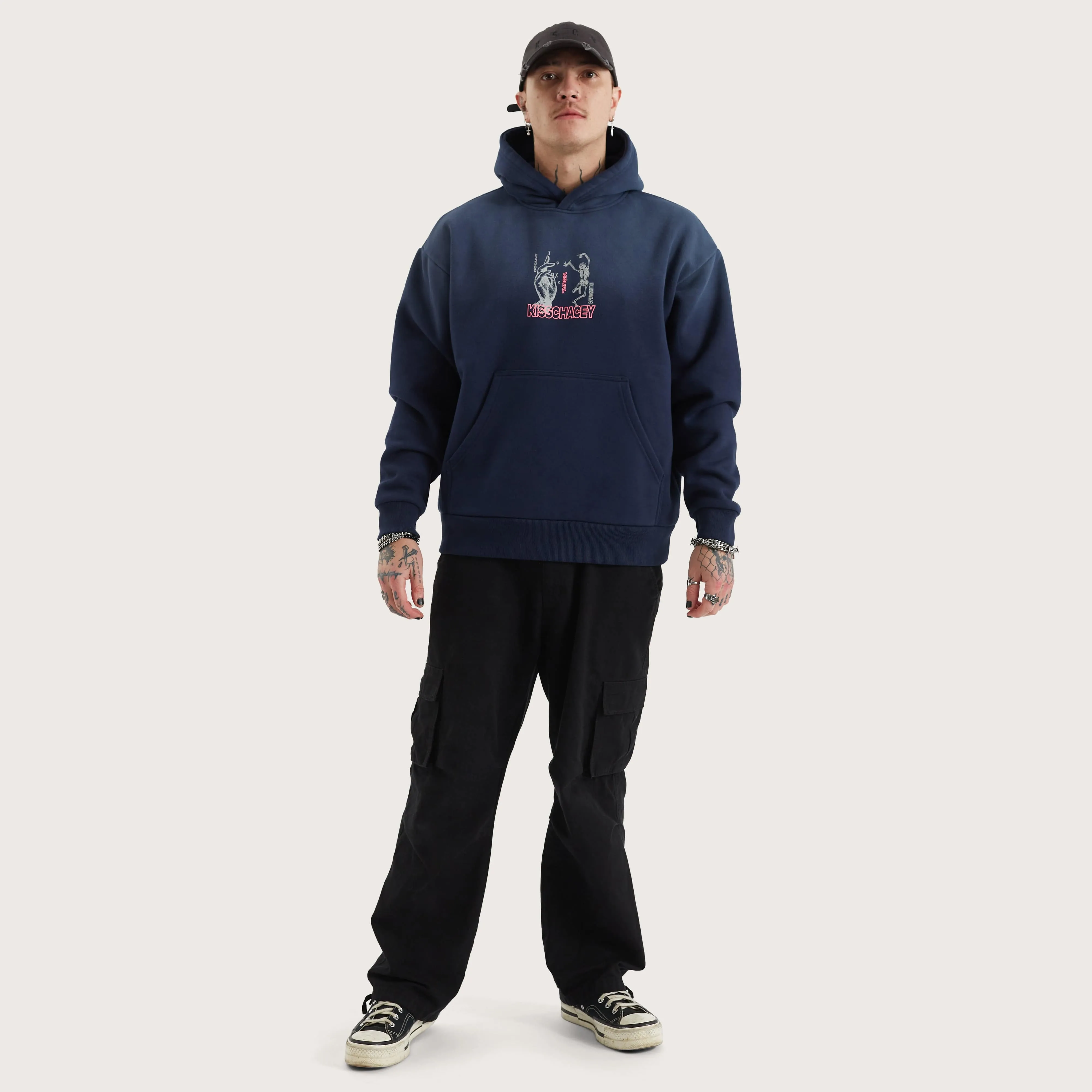 Chaos Sunbleached Heavy Hoodie Navy Blue