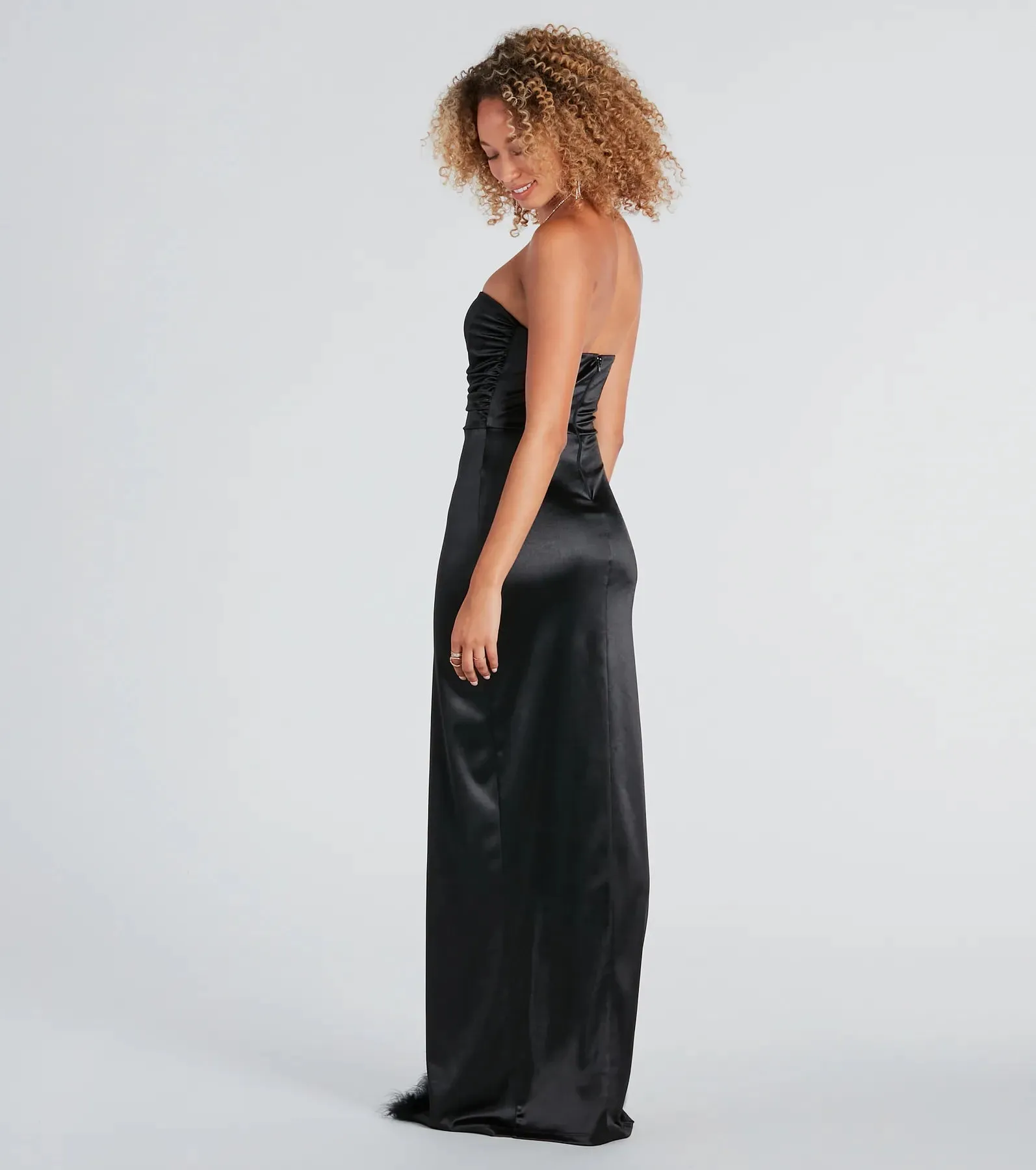 Charlotte Formal Satin Marabou Strapless Dress