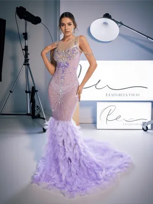 Chaviv Rhinestone Feather Maxi Dress