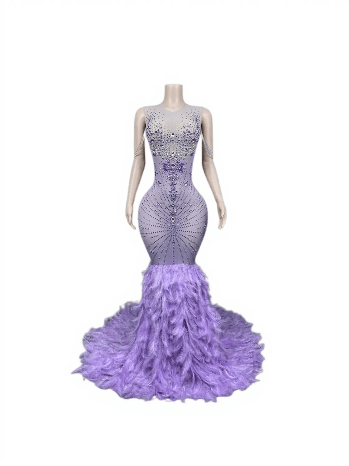 Chaviv Rhinestone Feather Maxi Dress