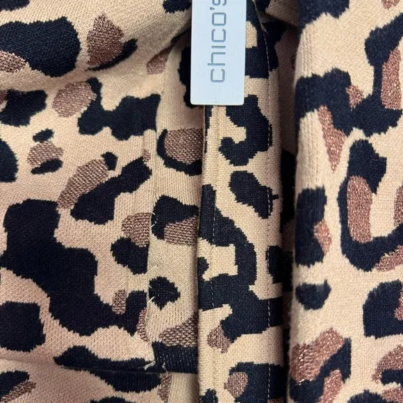 Chico’s Animal Print Fringe Cardigan Size 3 Brown Black Metallic Mobwife XL