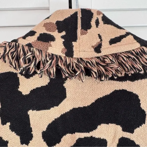 Chico’s Animal Print Fringe Cardigan Size 3 Brown Black Metallic Mobwife XL