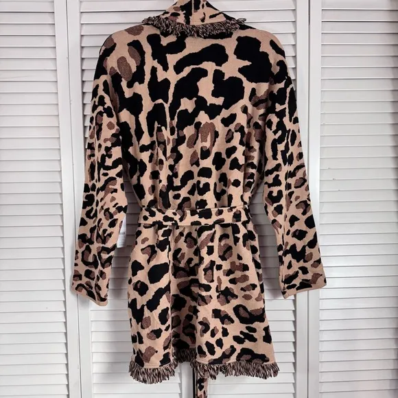 Chico’s Animal Print Fringe Cardigan Size 3 Brown Black Metallic Mobwife XL