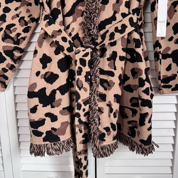 Chico’s Animal Print Fringe Cardigan Size 3 Brown Black Metallic Mobwife XL