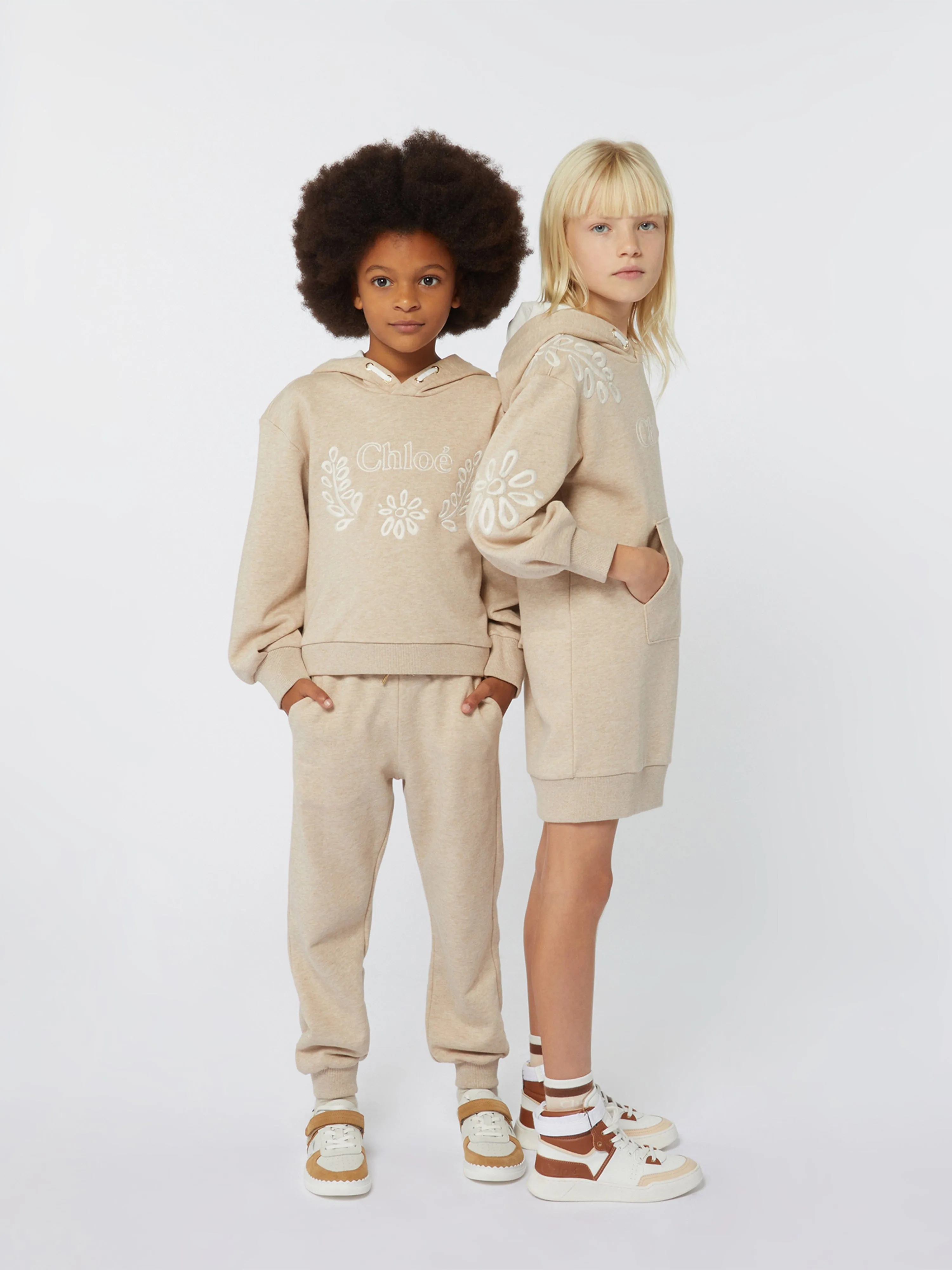 Chloé Girls Logo Hoodie in Beige
