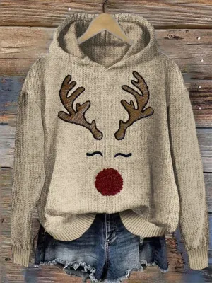 Christmas hoodie - reindeer - loose fit - knitted hoodie - Christmas jumper