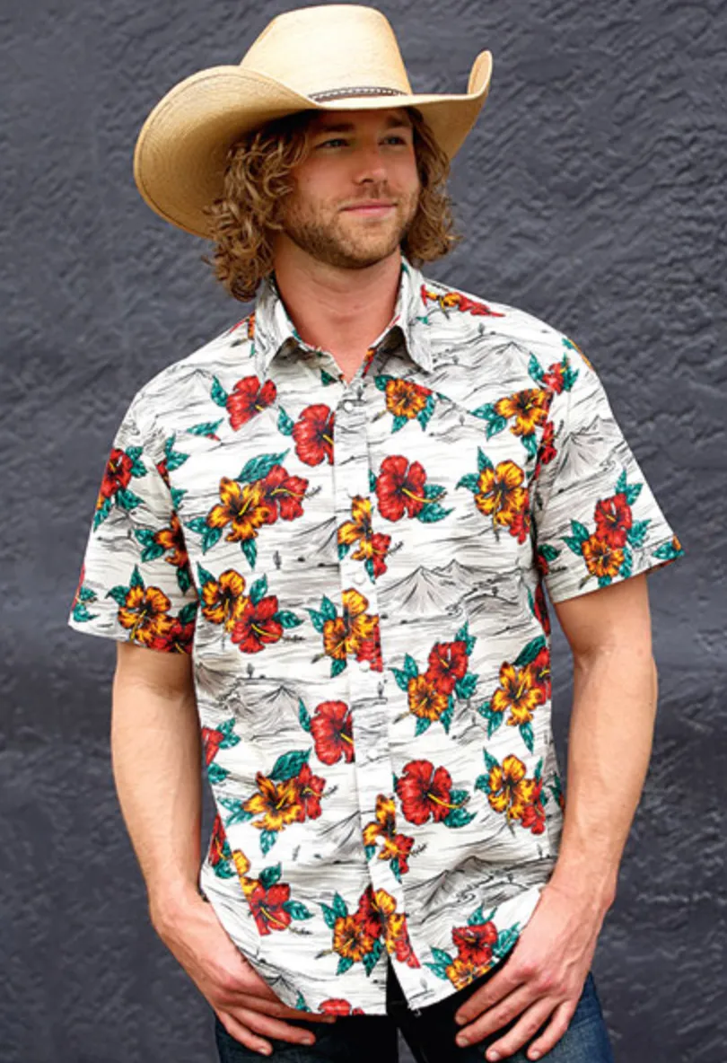 CL10-002-064-0225 Mens Tin Haul  S/S Snaps Tropical Flower