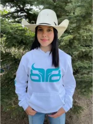 CLHOODIE4  White/Teal Baredown Unisex Hoodie "Cow Poke"