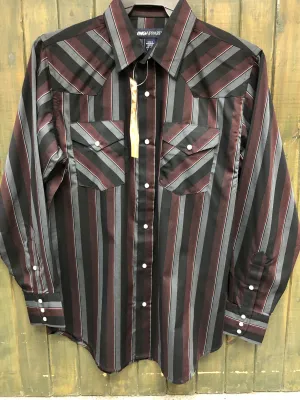CLI30D01-M-Burg/Blk MWG Mens L/S Snap Shirt -  Stripe