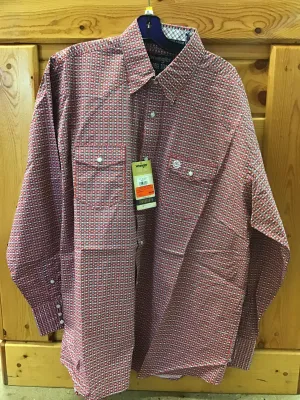 CLMGSR913-XL Shirt Wrangler Mens LS GeorgeStrait Red Geo Print Snaps