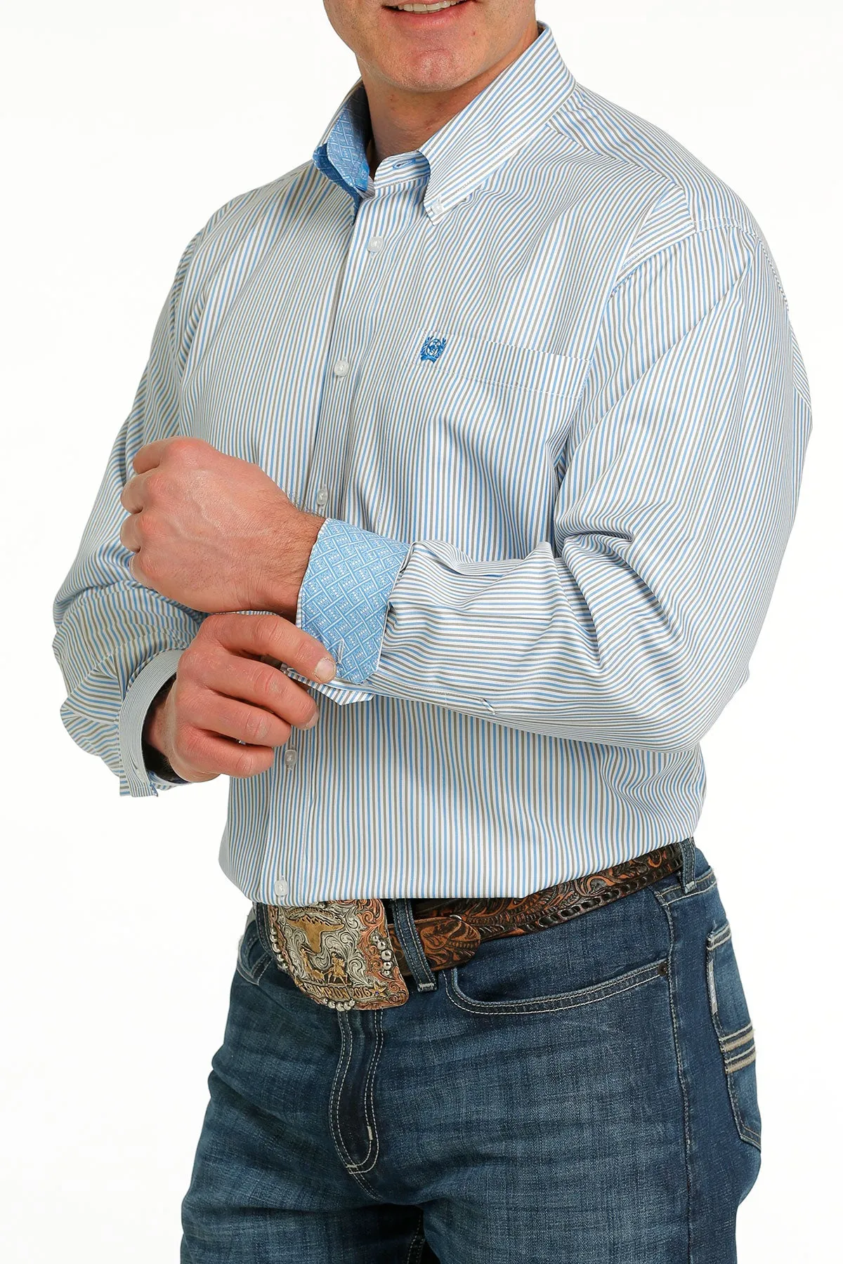 CLMTW1105541 Mens Cinch L/S Shirt White/Blue/Grey Striped