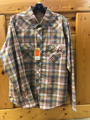 CLMV4023E-L-Tan Mult Shirt Wrangler Retro L/S Snaps 2 Pocket Plaid