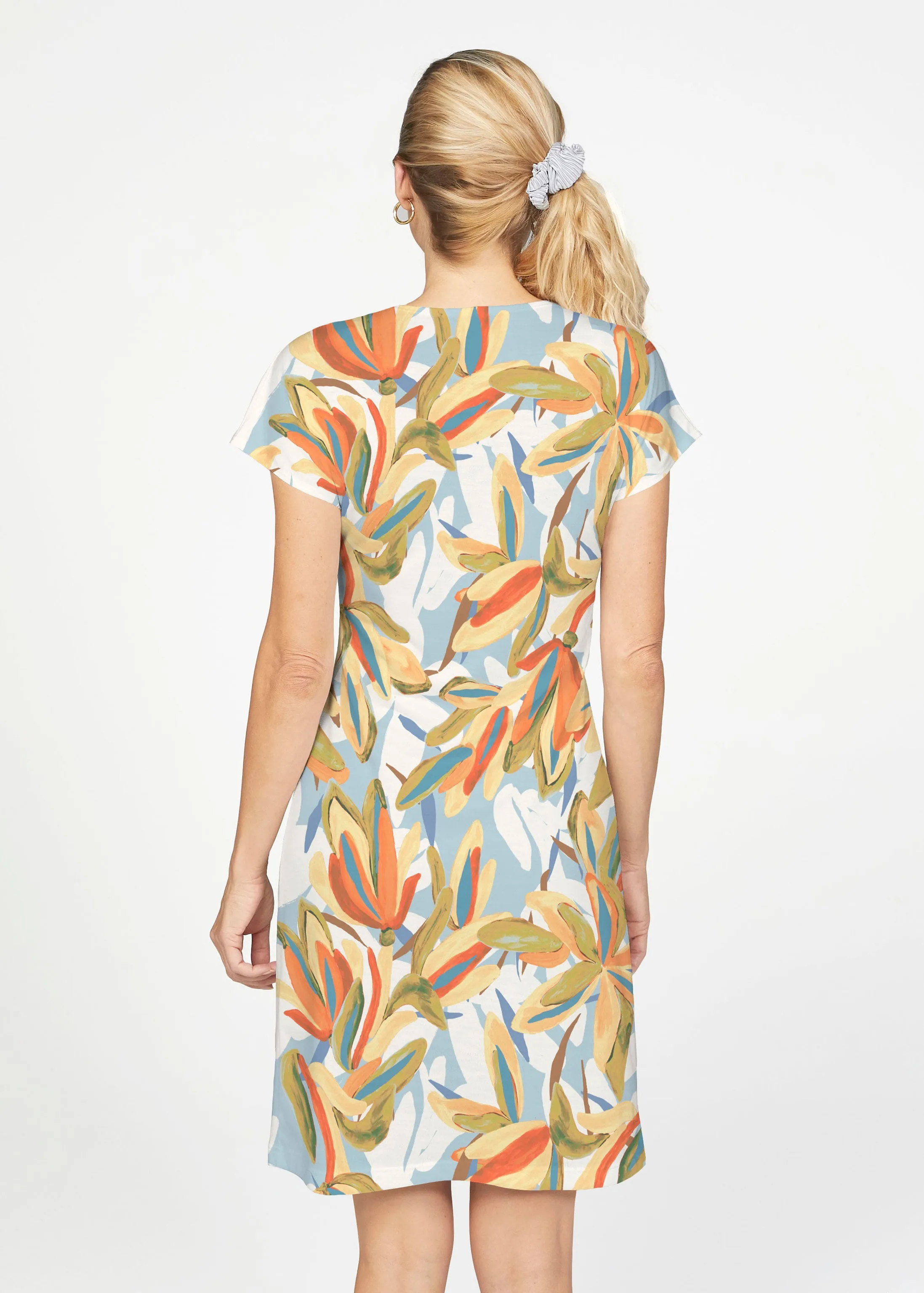 Colorful Palm (7874) ~ French Terry Short Sleeve Crew Dress