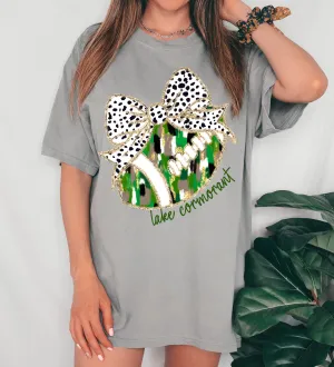 Comfort Colors or Bella Lake Cormorant Football Bow Tee / Lake Cormorant -Desoto County Schools / Mississippi School Shirt