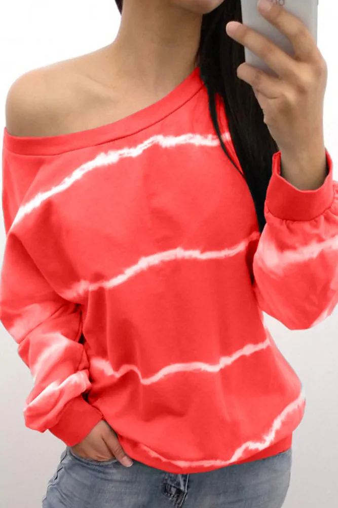 Contrast Tie Dye Striped Print Sweatshirt