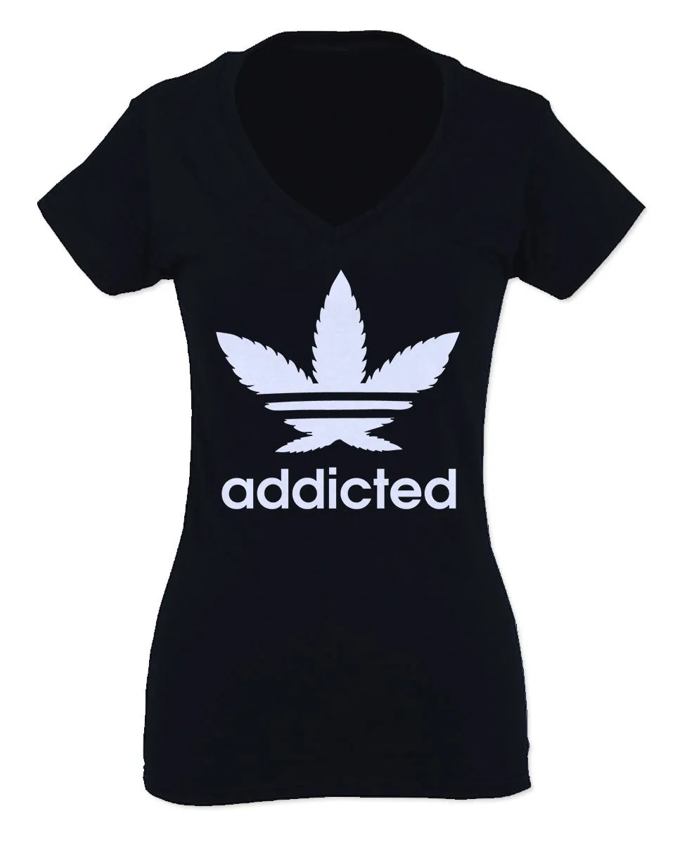 Cool Marijuana Weed Leaf Stoner Day high Pot For Women V neck fitted T Shirt