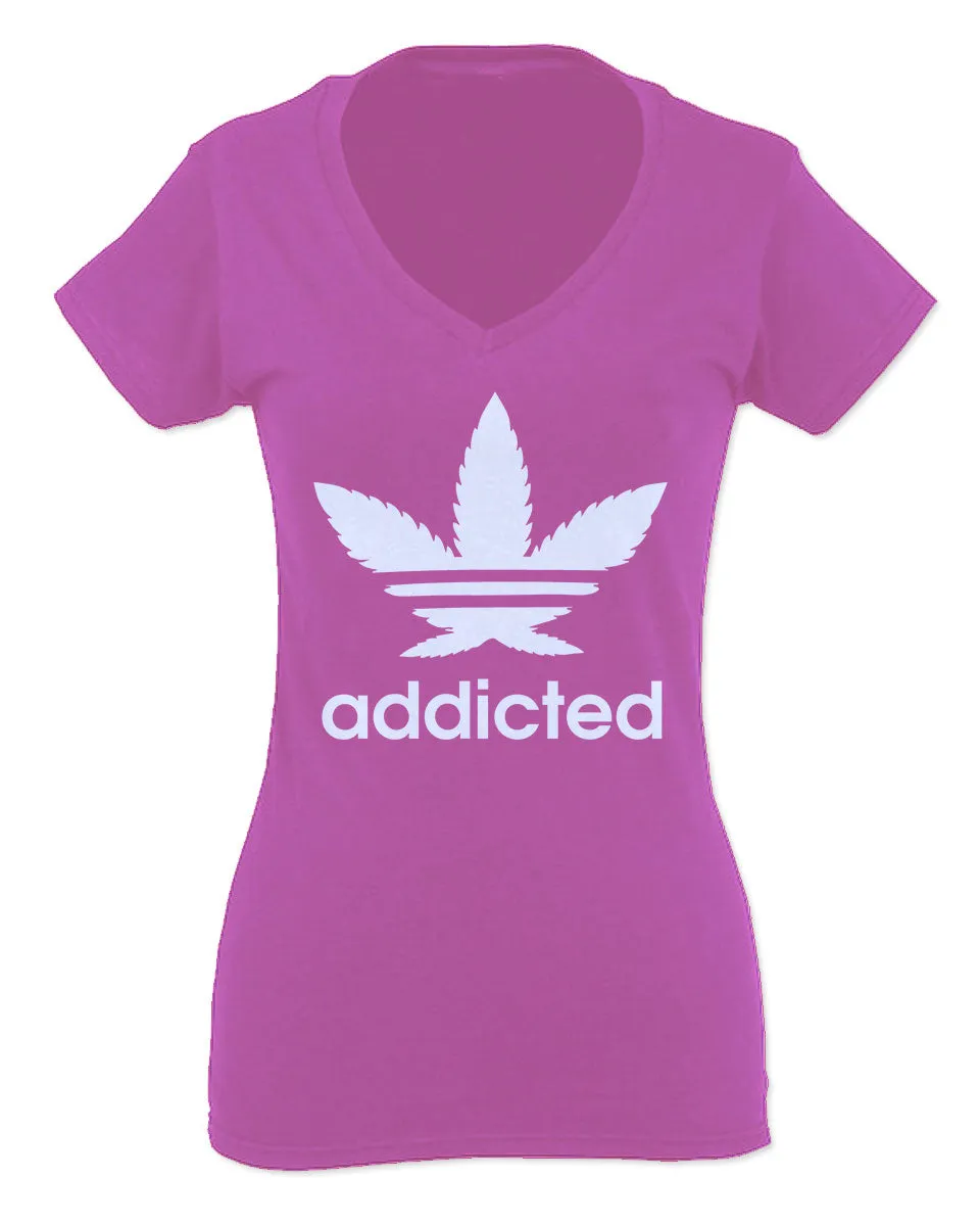 Cool Marijuana Weed Leaf Stoner Day high Pot For Women V neck fitted T Shirt