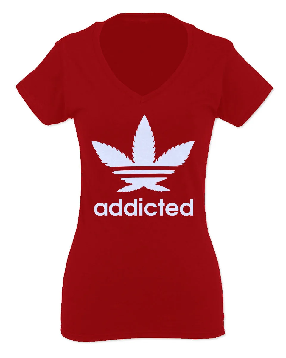Cool Marijuana Weed Leaf Stoner Day high Pot For Women V neck fitted T Shirt