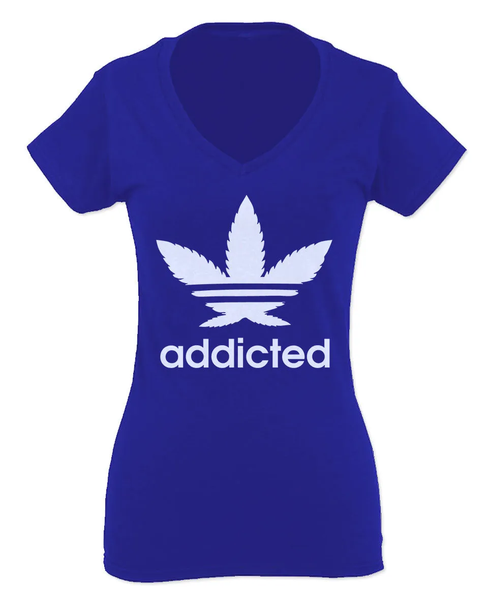 Cool Marijuana Weed Leaf Stoner Day high Pot For Women V neck fitted T Shirt