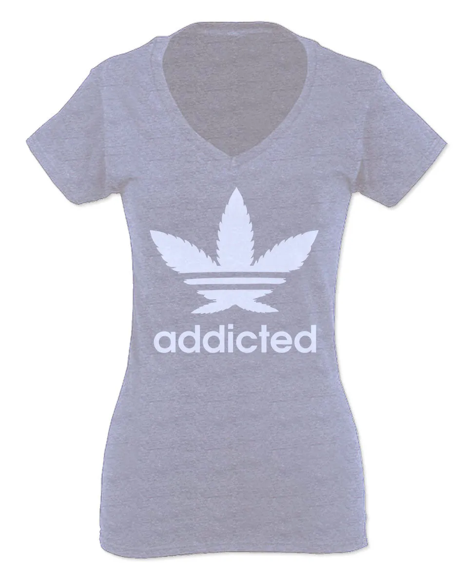 Cool Marijuana Weed Leaf Stoner Day high Pot For Women V neck fitted T Shirt