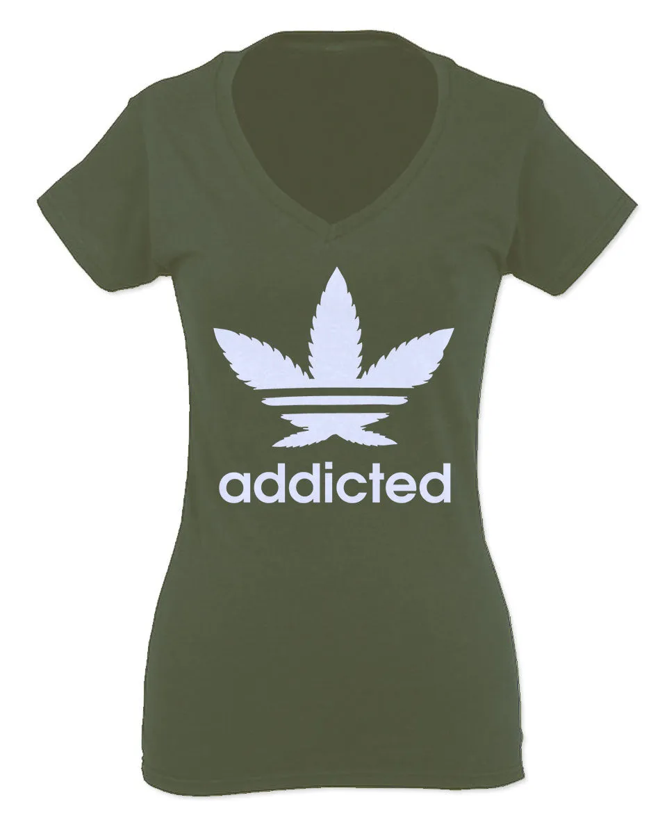 Cool Marijuana Weed Leaf Stoner Day high Pot For Women V neck fitted T Shirt