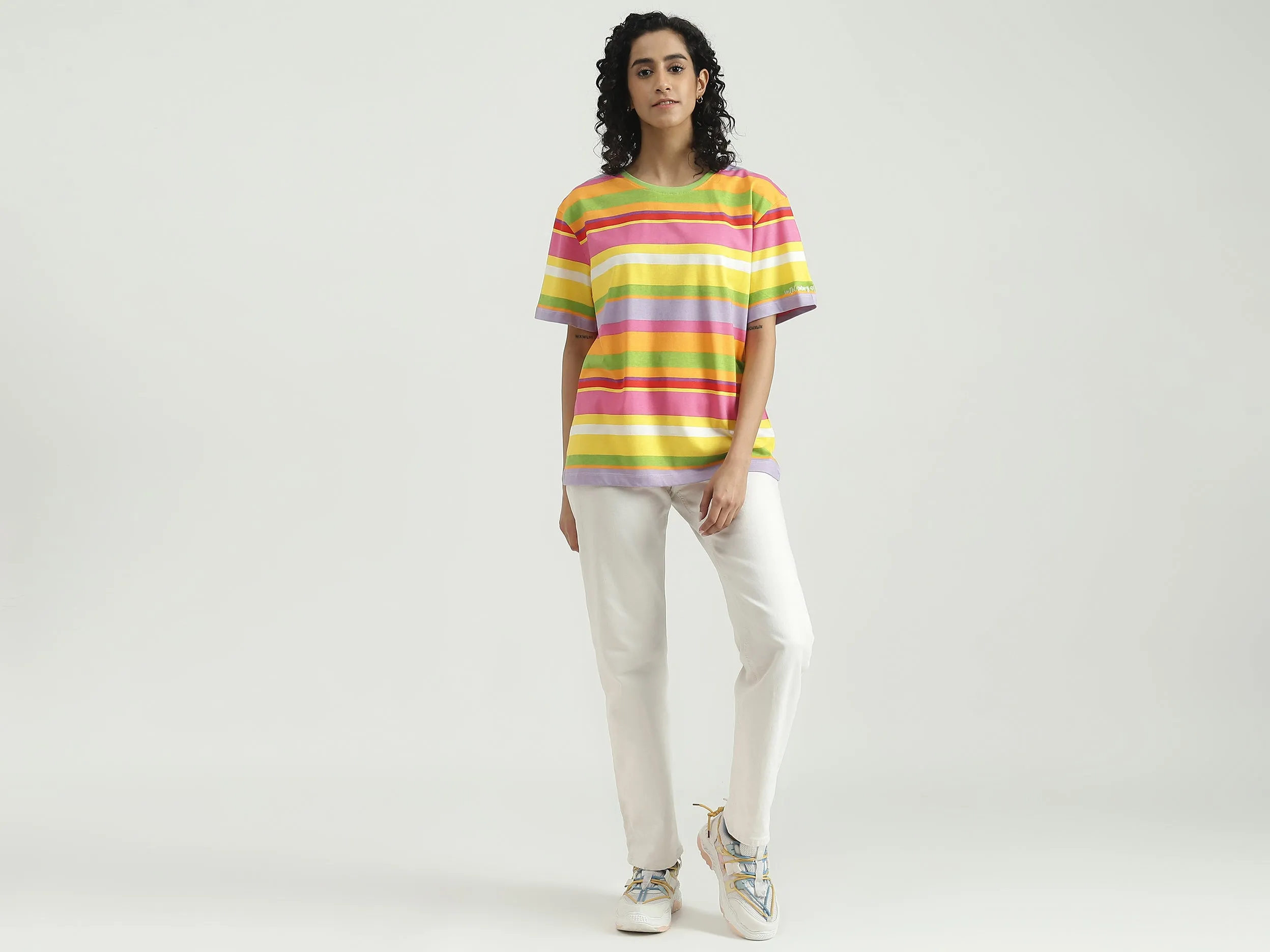 Cotton Striped Round Neck Women T-shirts