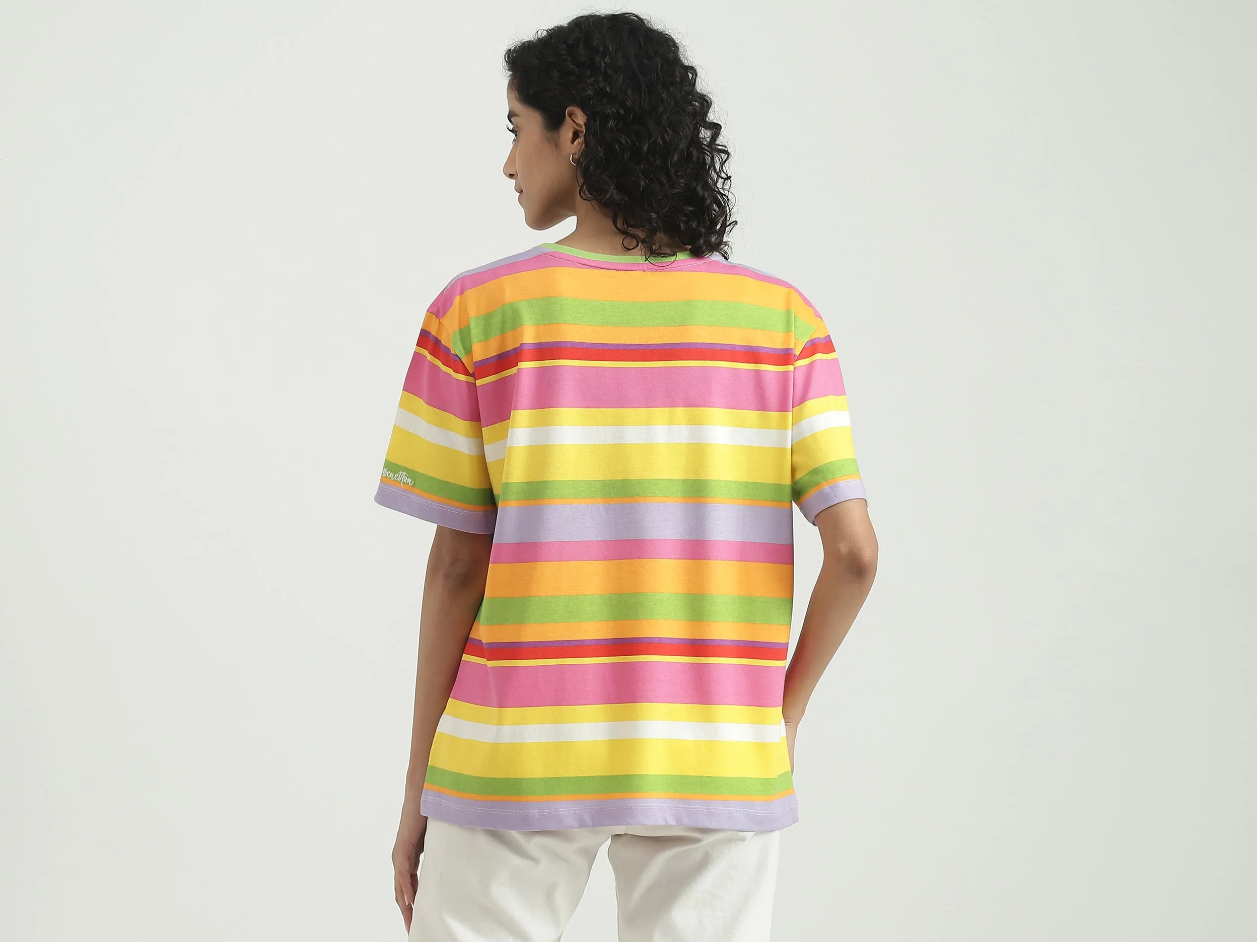 Cotton Striped Round Neck Women T-shirts