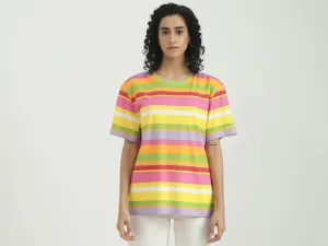 Cotton Striped Round Neck Women T-shirts