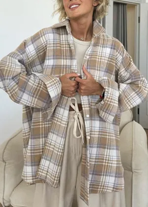 Cozy Woolen Plaid Shirt – Retro Loose Fit Layering Piece