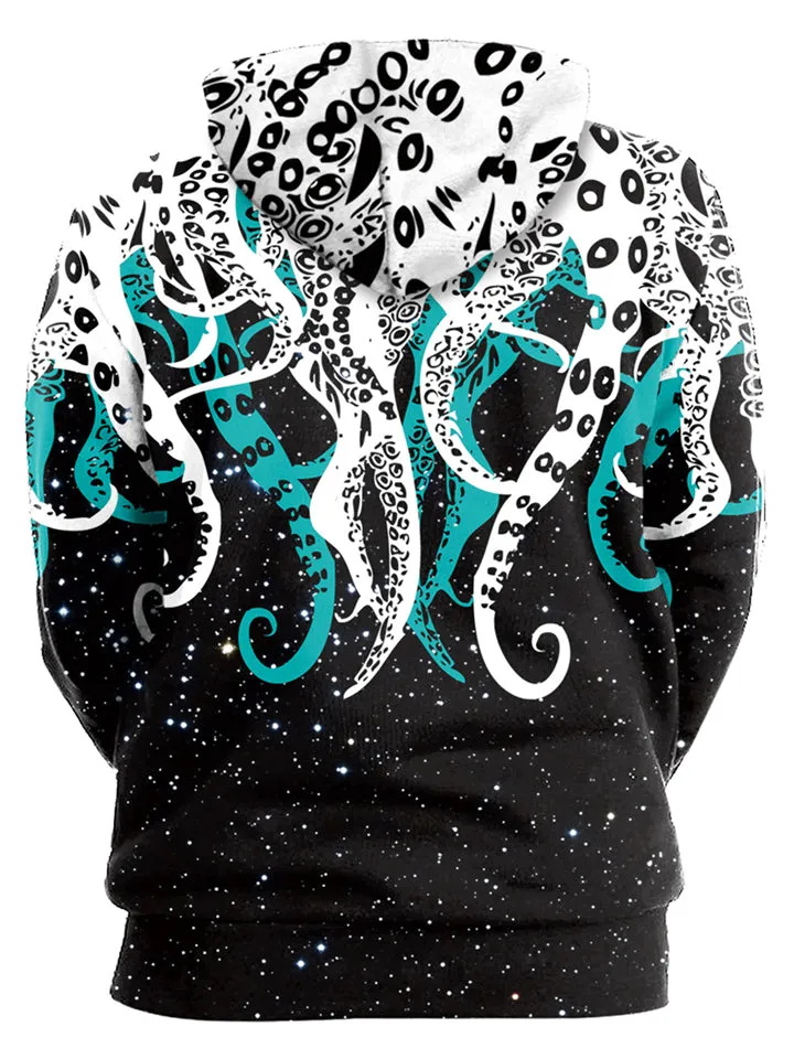 Creative Octopus Print Comfy Loose Hooded Sweatshirt With Pockets