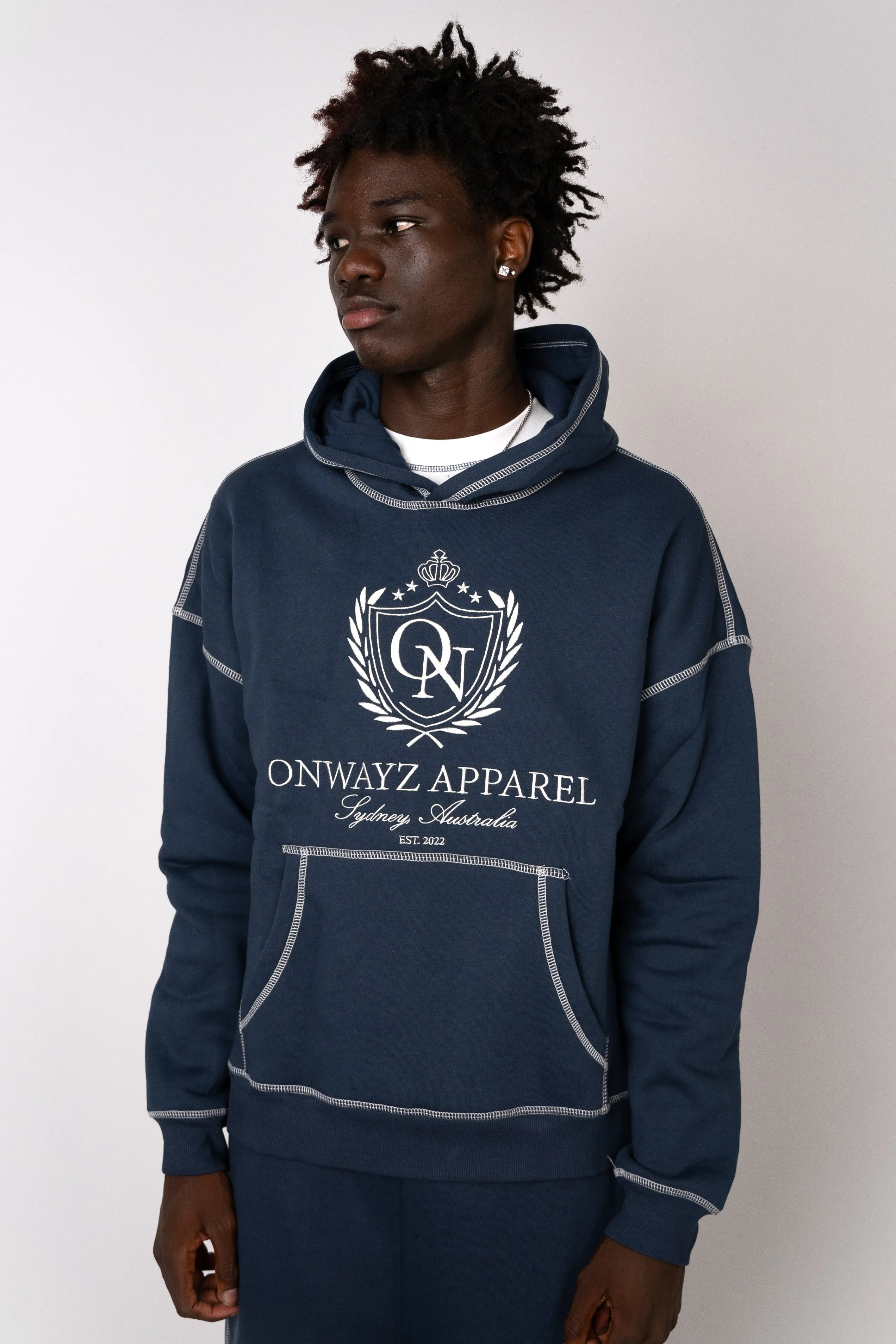 Crest Stitch Hoodie - Navy