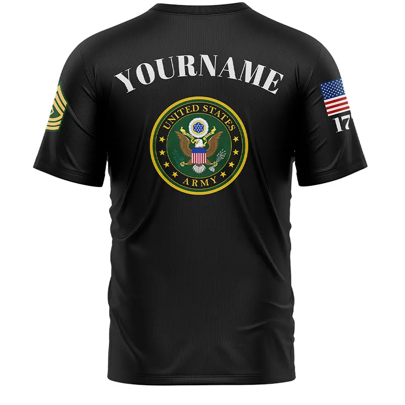 Custom Black Always A Soldiers 1776 American Flag U.S Army Military Rank Name T-Shirt