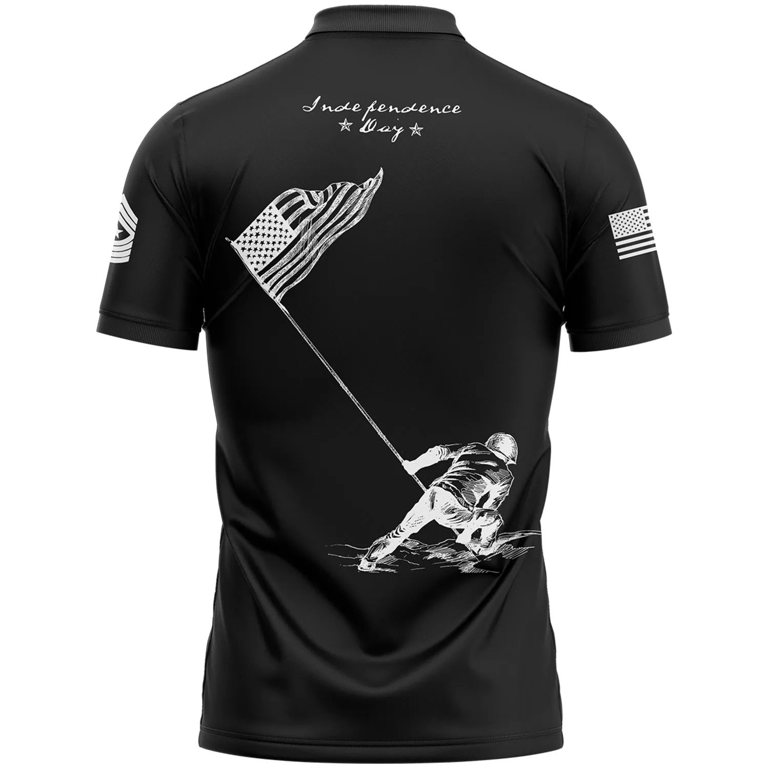 Custom Black American Flag Military Rank Name Independence Day Golf Polo Shirt