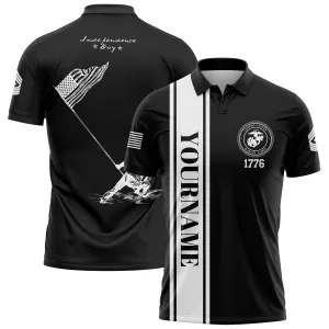 Custom Black American Flag Military Rank Name Independence Day Golf Polo Shirt