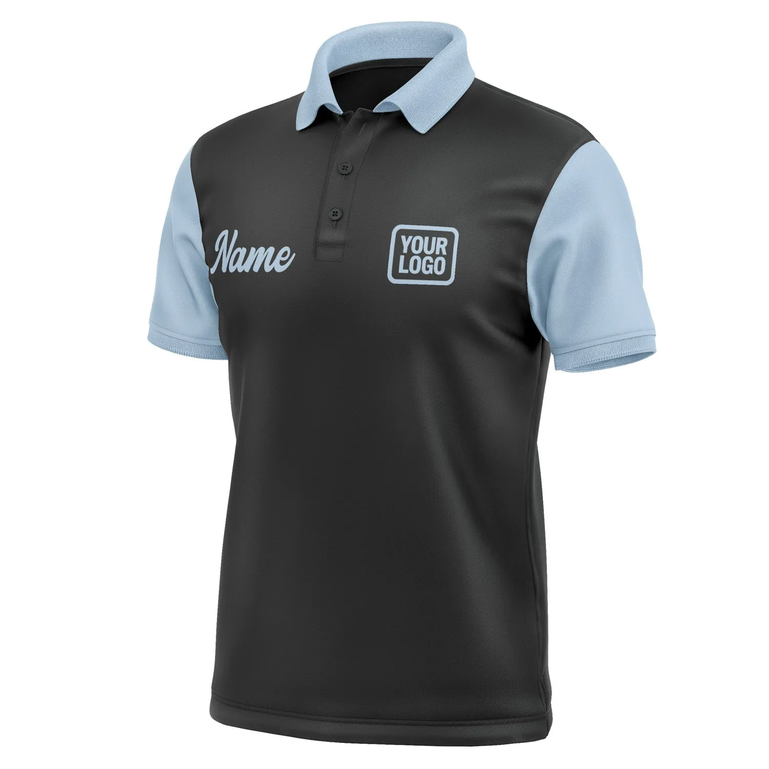 Custom Black Light Blue Short-Sleeve Polo Shirt