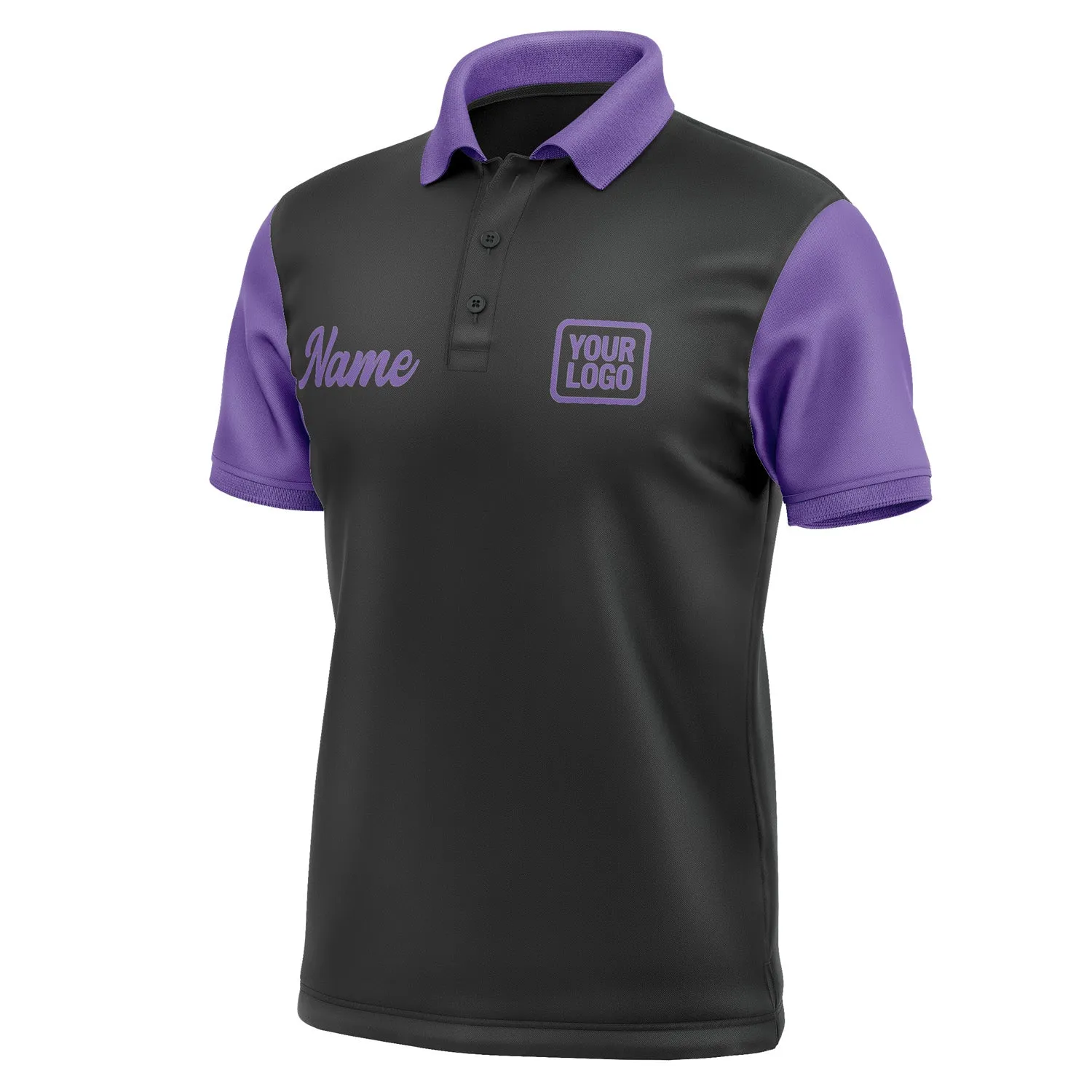 Custom Black Light Purple Short-Sleeve Polo Shirt