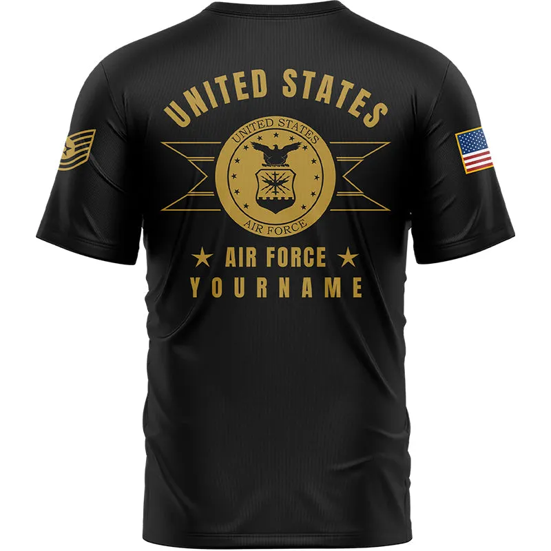 Custom Black U.S Air Force Military Rank Veteran Name T-Shirt