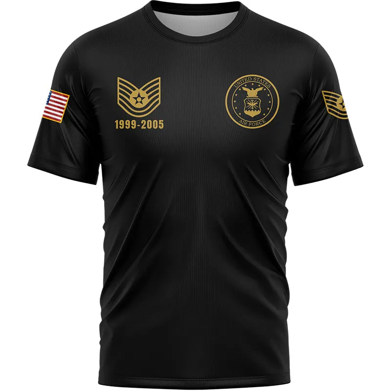 Custom Black U.S Air Force Military Rank Veteran Name T-Shirt