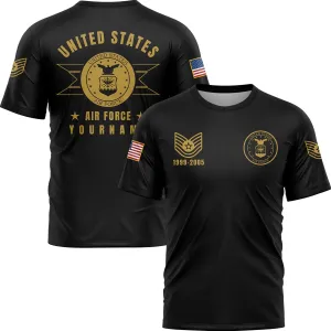 Custom Black U.S Air Force Military Rank Veteran Name T-Shirt