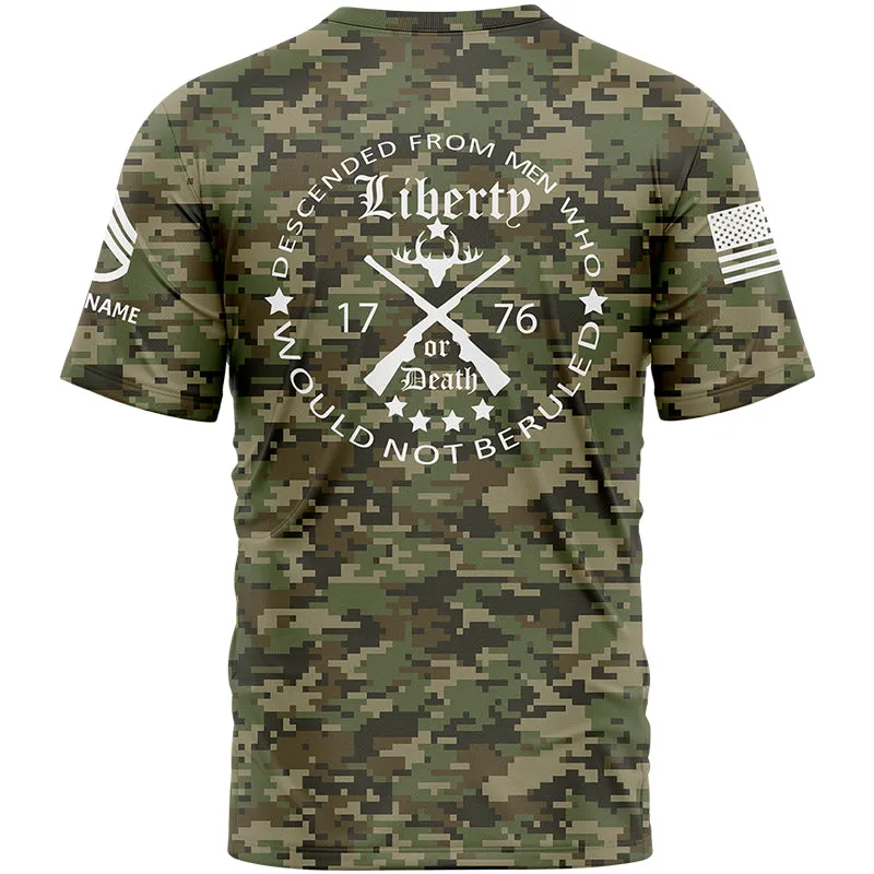 Custom Camo Descended From Men Who Would Not Beruled 1776 U.S Army Military Rank Staff sergeant Veteran Name T-Shirt | Father's Day Gifts