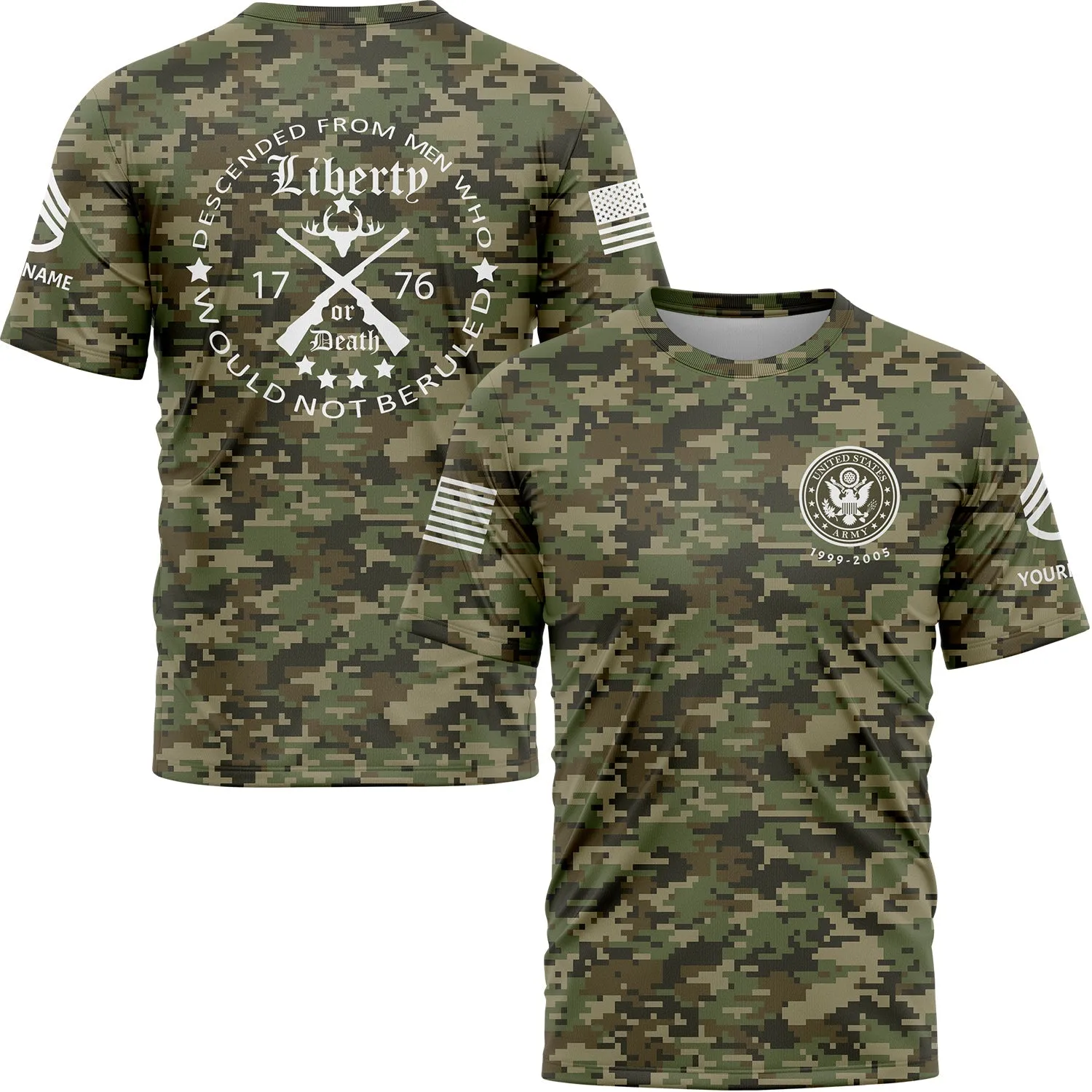 Custom Camo Descended From Men Who Would Not Beruled 1776 U.S Army Military Rank Staff sergeant Veteran Name T-Shirt | Father's Day Gifts