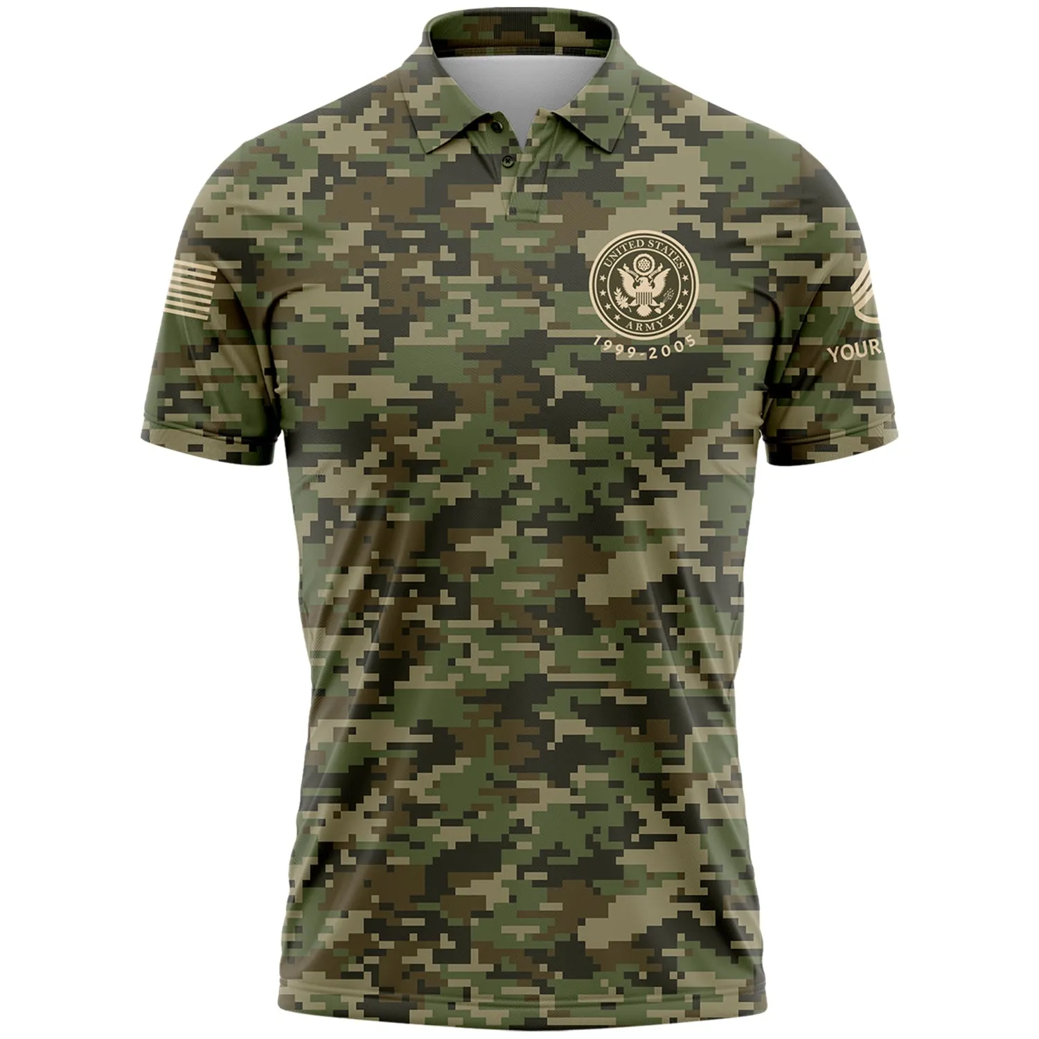 Custom Camo Land OF The Free Don't Tread On Me America Because Of The Brave 1776 U.S. Army Military Staff Sergeant Rank Veteran Name Golf Polo Shirt | Father's Day Gifts