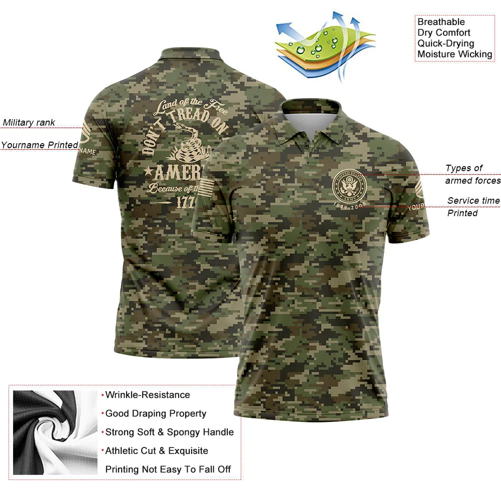 Custom Camo Land OF The Free Don't Tread On Me America Because Of The Brave 1776 U.S. Army Military Staff Sergeant Rank Veteran Name Golf Polo Shirt | Father's Day Gifts