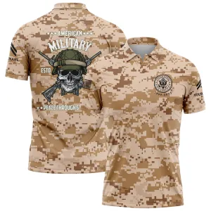Custom Camo Skull Peace Through Strength 1775 U.S Army Military Corporal Rank Name Golf Polo Shirt | Father's Day Gifts